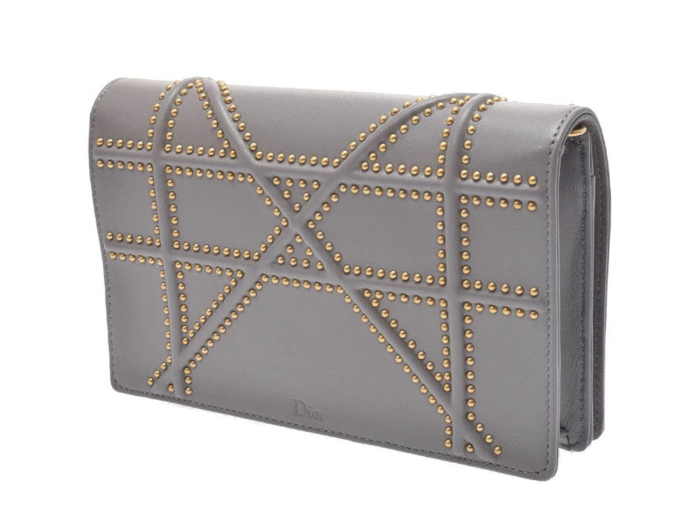 Dior leather bag gray studs AMA clutch CHRISTIAN Gray